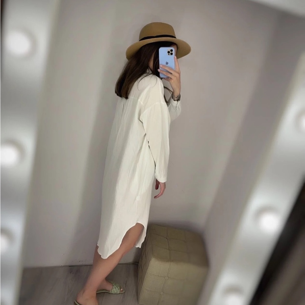 Shirt dress long women’s button collar top pockets white black - Picture 16 of 16